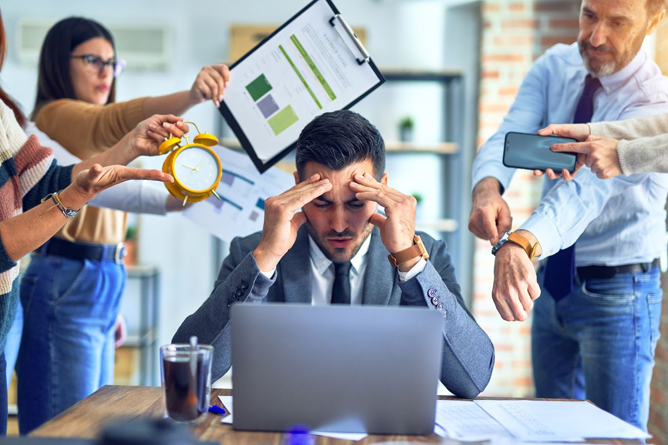 Business worker stressed out and not efficient