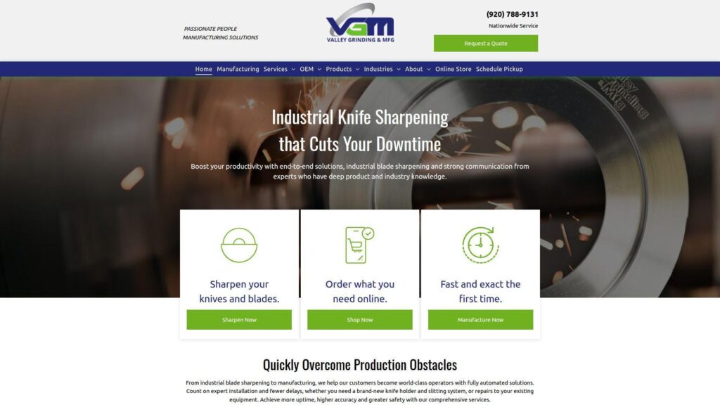 Valley Grinding & Manufacturing website cover snippet